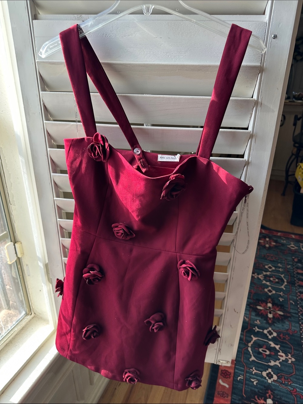 Avec Les Filles Burgundy Floral Appliqué Dress Tote